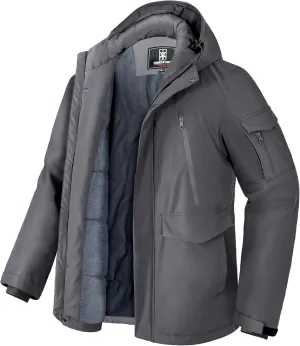 Pioneer Camp Men's Winter Coat Waterproof Fleece Lined Warm Winter Jacket with 9 Pockets Insulated Windproof Hooded Parka