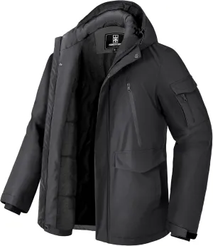 Pioneer Camp Men's Winter Coat Waterproof Fleece Lined Warm Winter Jacket with 9 Pockets Insulated Windproof Hooded Parka