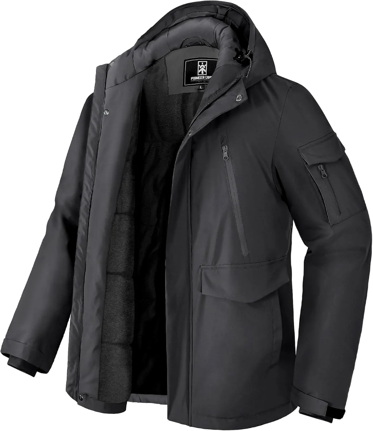 Pioneer Camp Men's Winter Coat Waterproof Fleece Lined Warm Winter Jacket with 9 Pockets Insulated Windproof Hooded Parka