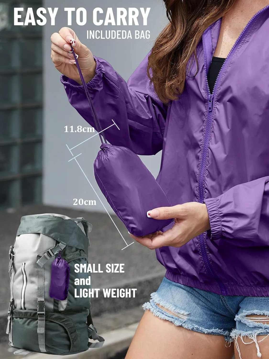 PITINAN Rain Jacket for Women Lightweight Waterproof Windbreaker Jacket Hooded Outdoor Raincoat with Pockets S-XXL