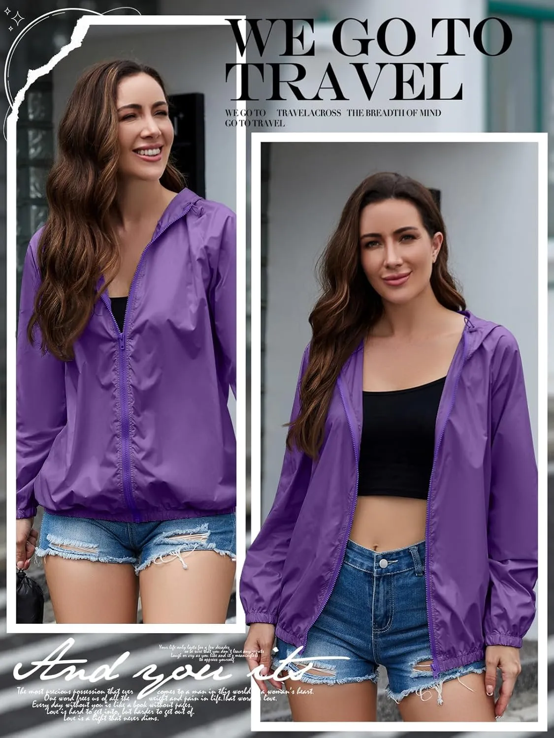PITINAN Rain Jacket for Women Lightweight Waterproof Windbreaker Jacket Hooded Outdoor Raincoat with Pockets S-XXL