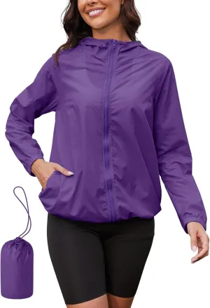 PITINAN Rain Jacket for Women Lightweight Waterproof Windbreaker Jacket Hooded Outdoor Raincoat with Pockets S-XXL