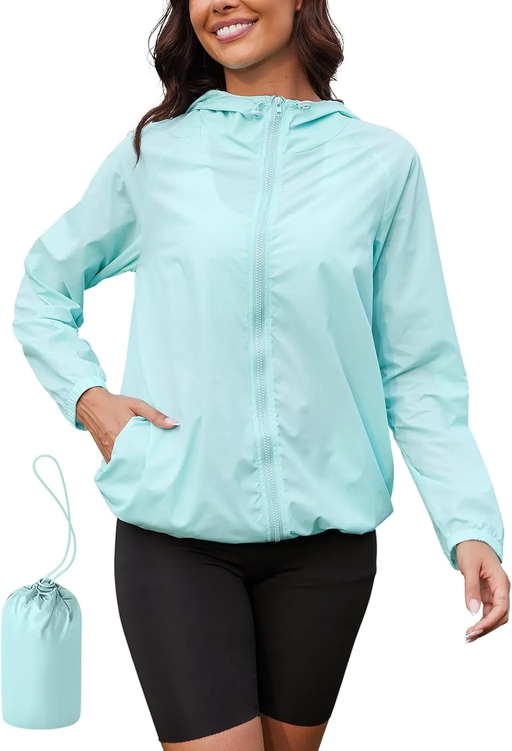PITINAN Rain Jacket for Women Lightweight Waterproof Windbreaker Jacket Hooded Outdoor Raincoat with Pockets S-XXL