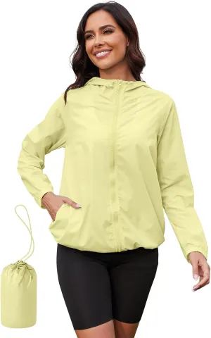PITINAN Rain Jacket for Women Lightweight Waterproof Windbreaker Jacket Hooded Outdoor Raincoat with Pockets S-XXL