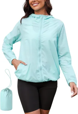 PITINAN Rain Jacket for Women Lightweight Waterproof Windbreaker Jacket Hooded Outdoor Raincoat with Pockets S-XXL