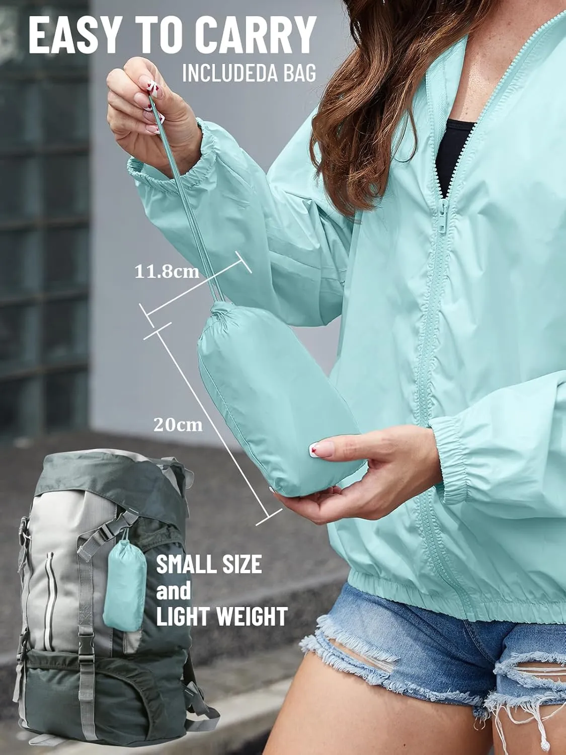 PITINAN Rain Jacket for Women Lightweight Waterproof Windbreaker Jacket Hooded Outdoor Raincoat with Pockets S-XXL