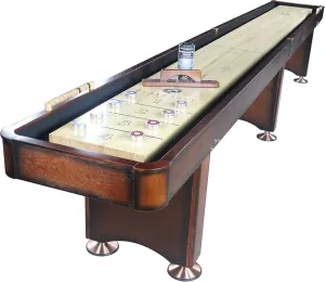 Playcraft Georgetown Shuffleboard Table with Storage Cabinet - Shuffle Board Game Table with Matching Abacus, 8 Pucks, Brush & Wax - Pro Climate Adjusters - Hand-Stained Burnished Finish