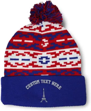 Pom Pom Beanies for Women Paris Travel Eiffel Tower Embroidery Skull Cap Winter Hats for Men Acrylic 1 Size