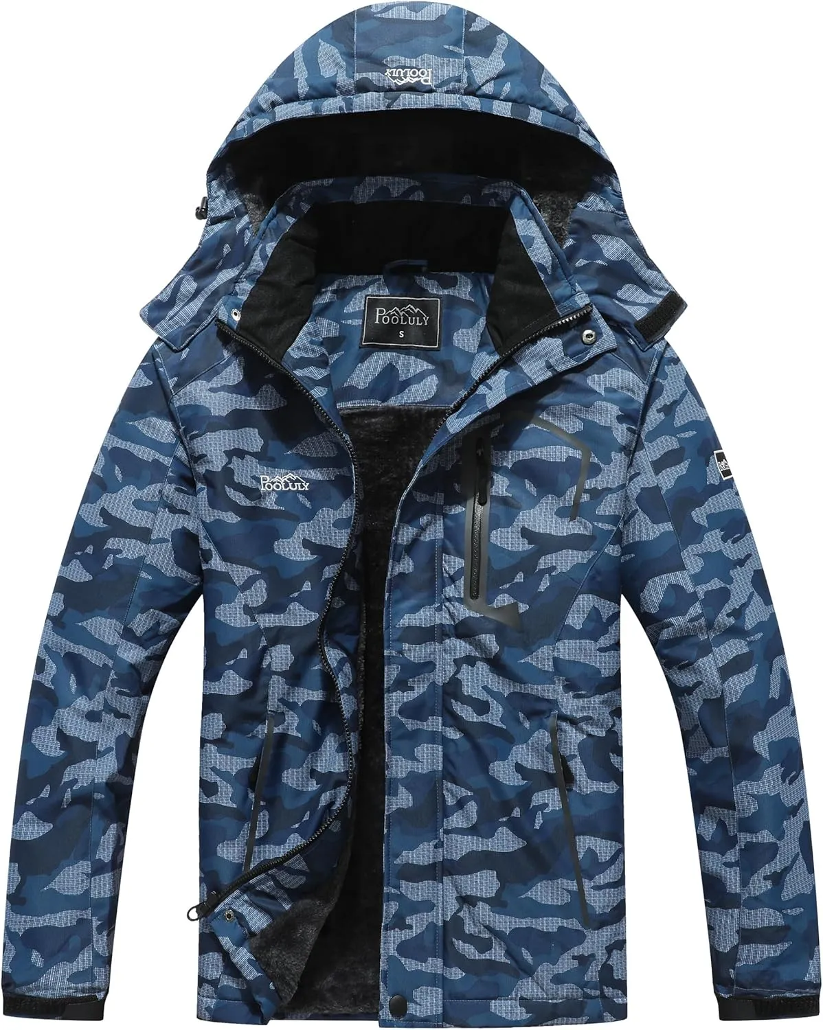 Pooluly Men's Ski Jacket Warm Winter Waterproof Windbreaker Hooded Raincoat Snowboarding Jackets