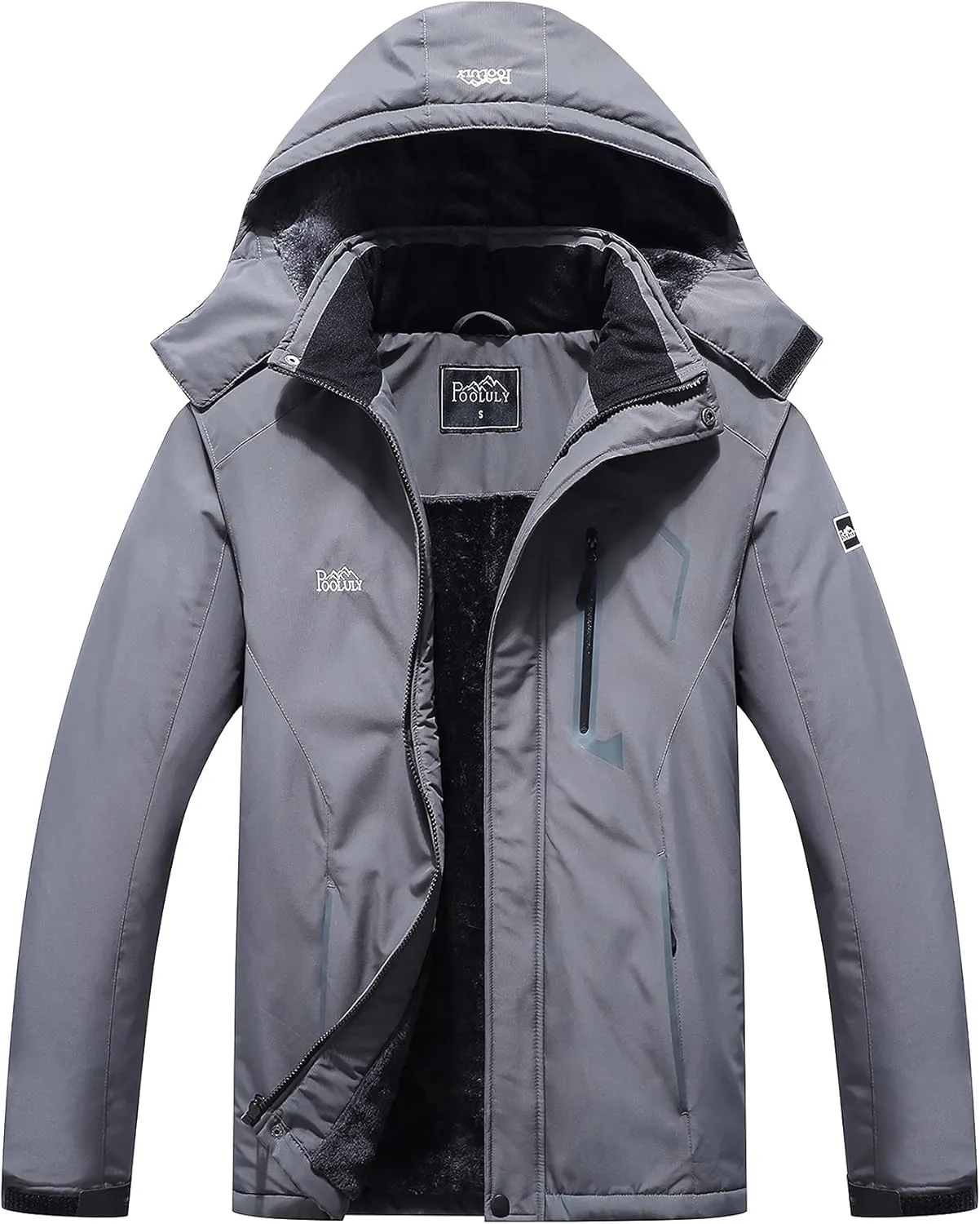 Pooluly Men's Ski Jacket Warm Winter Waterproof Windbreaker Hooded Raincoat Snowboarding Jackets