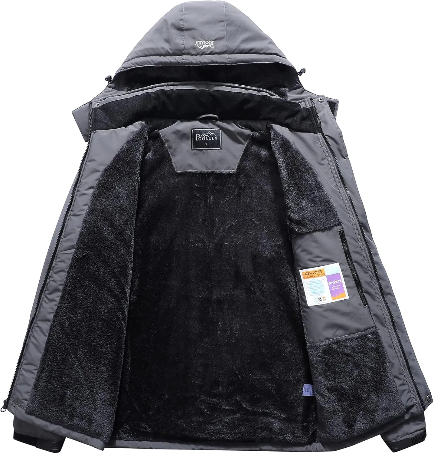 Pooluly Men's Ski Jacket Warm Winter Waterproof Windbreaker Hooded Raincoat Snowboarding Jackets