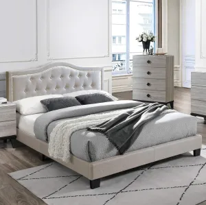 Poundex Twin Fabric Upholstered Bed, Light Brown