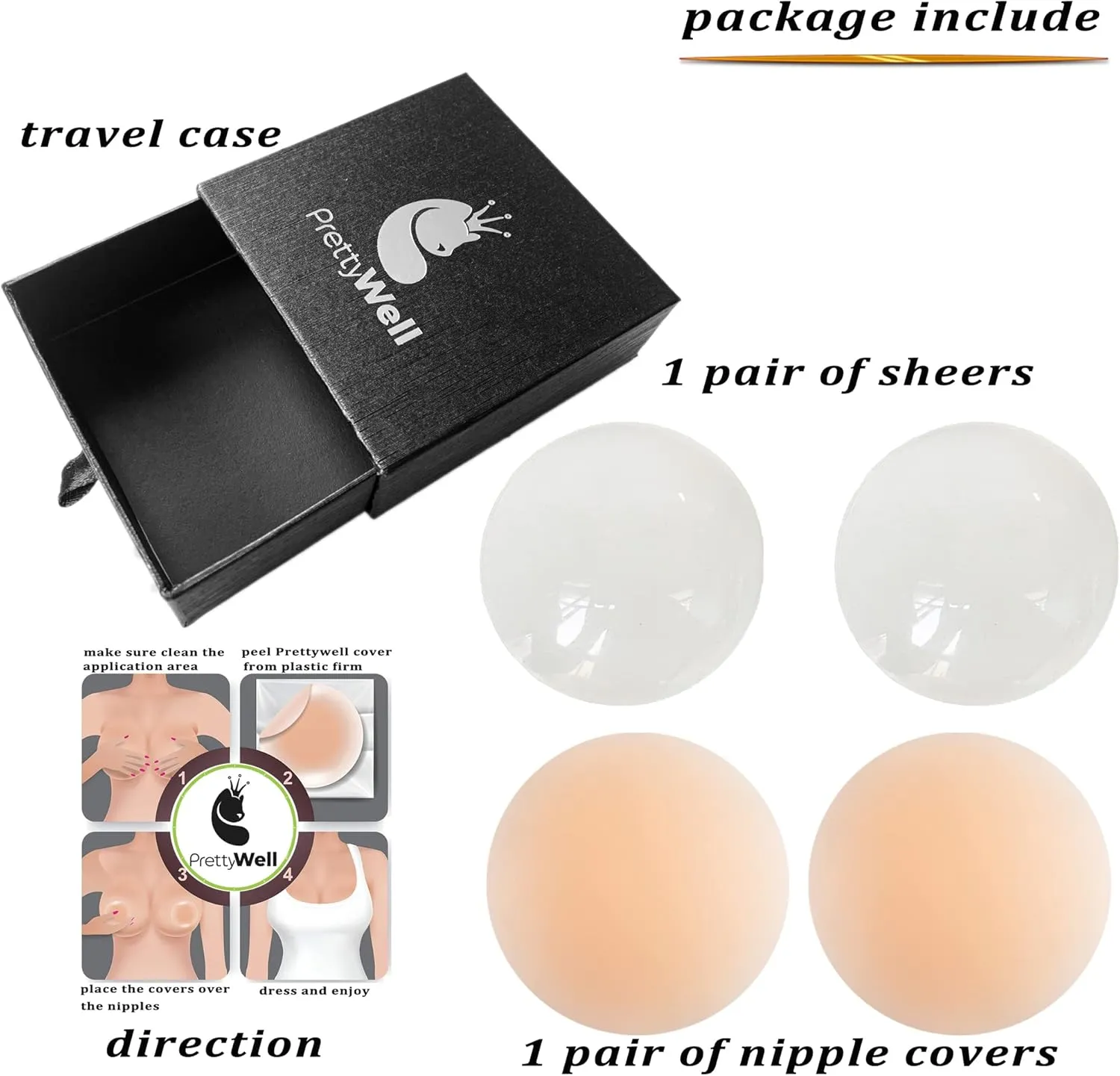 PRETTYWELL Nipple Covers for Women,Waterproof Nipple Pasties Reusable,Ultra Thin Adhesive Silicone Nipple Cover Petals