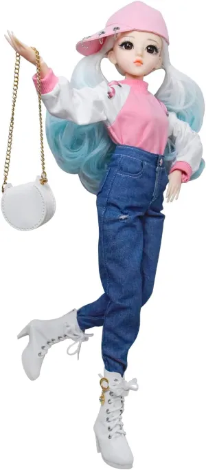 Proudoll 1/3 BJD Doll 60cm 24in SD Ball Jointed Dolls Fashion Girl Caroline Cap Wig Hoodie Jeans Crossbody Bag Boots
