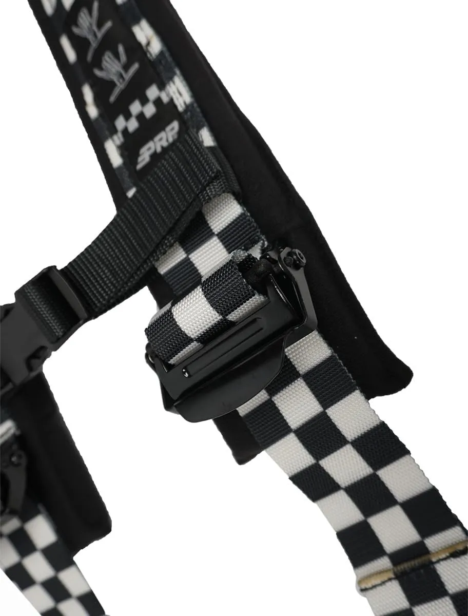 PRP Seats Shreddy Racing Harness - Quick Release Harness with Removable Pads, Bolt-in Tabs (Black and White Checkered)