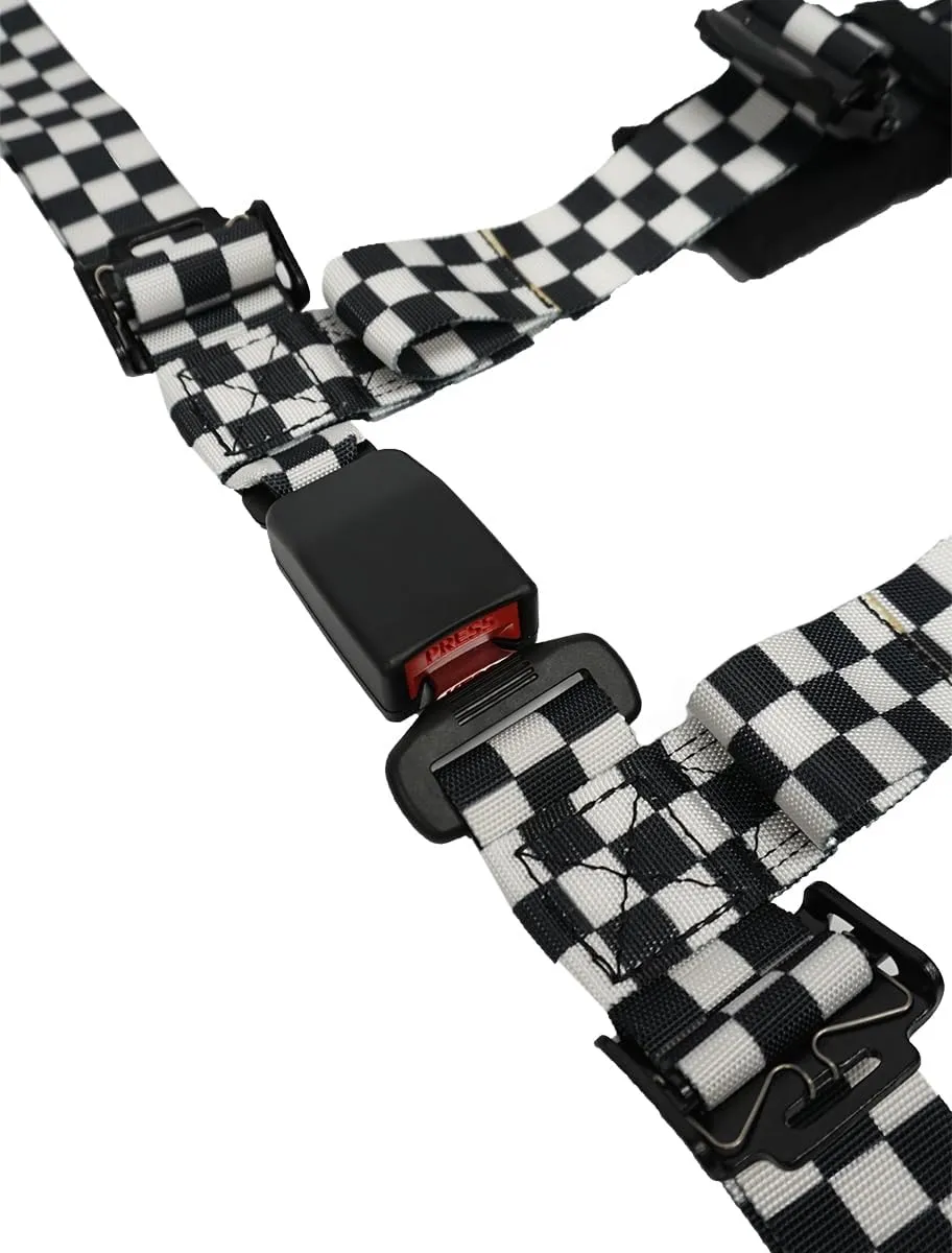 PRP Seats Shreddy Racing Harness - Quick Release Harness with Removable Pads, Bolt-in Tabs (Black and White Checkered)