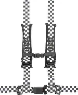 PRP Seats Shreddy Racing Harness - Quick Release Harness with Removable Pads, Bolt-in Tabs (Black and White Checkered)
