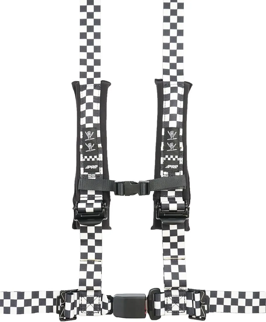 PRP Seats Shreddy Racing Harness - Quick Release Harness with Removable Pads, Bolt-in Tabs (Black and White Checkered)