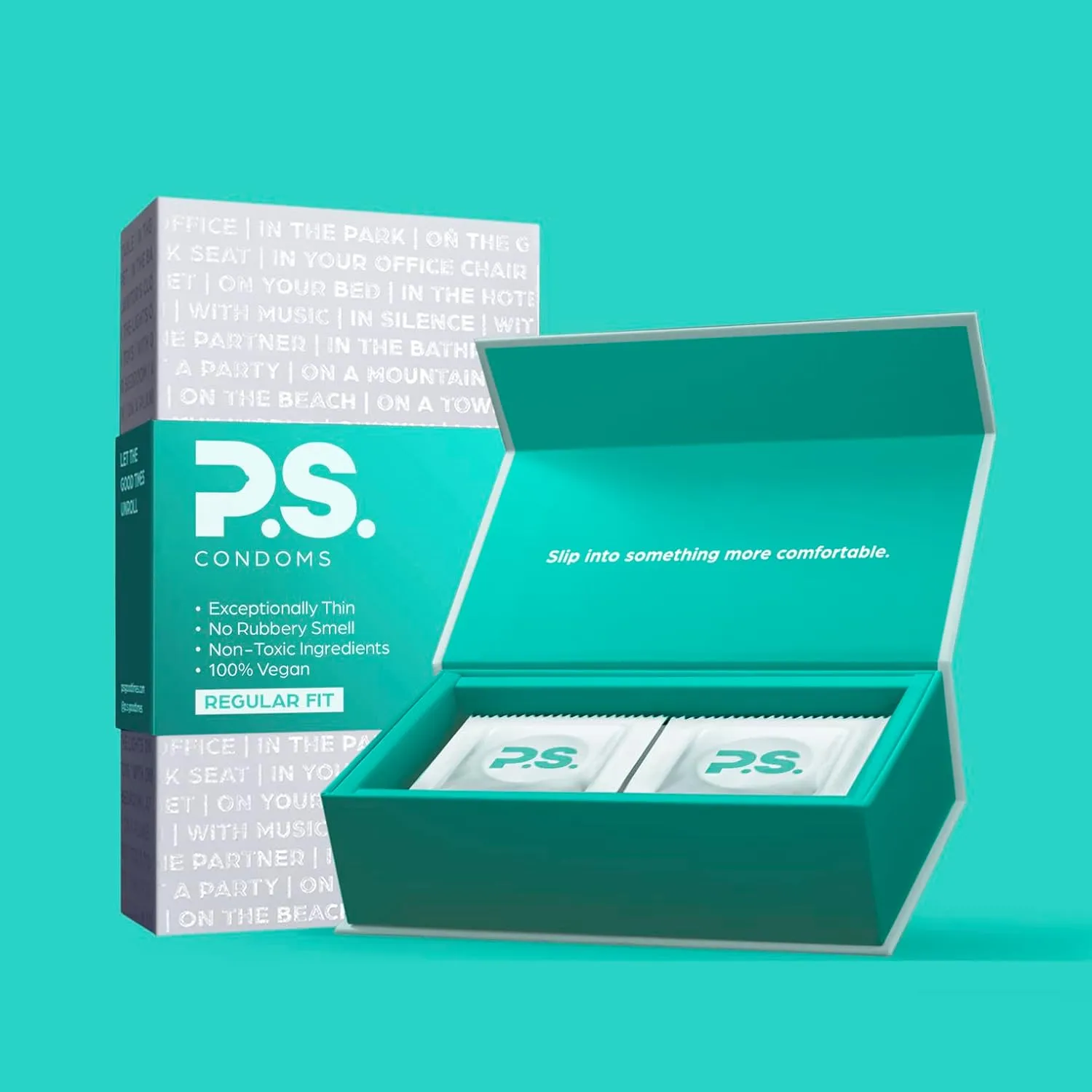 PS Condoms Exceptionally Thin Latex Condoms for Men - Odorless and 100% Vegan - Ultra Thin Lubricated Condom - 40% Thinner and Transparent - 12 Pack