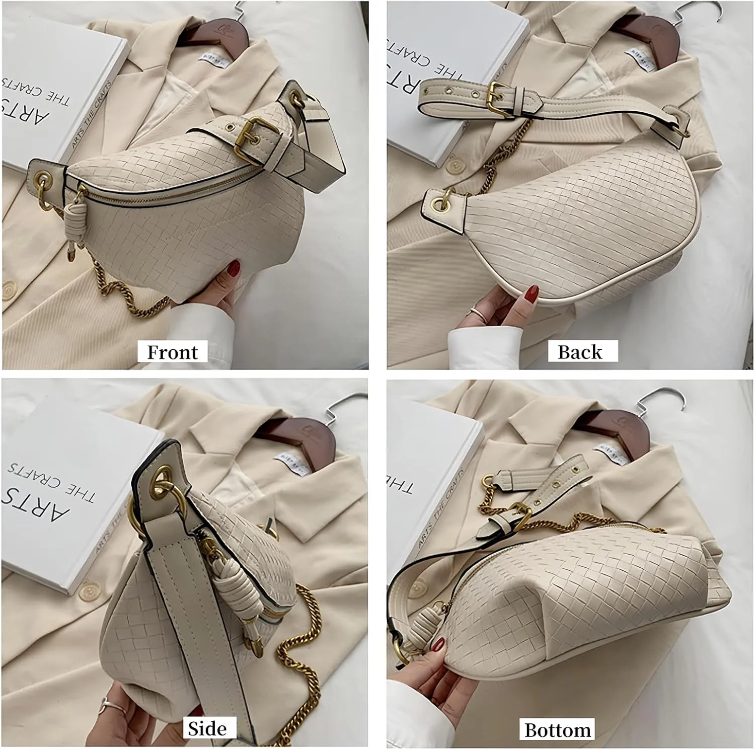 PU Leather Fanny Pack Crossbody Sling Bag for Women - Trendy Belt Bag with Adjustable Strap, Lightweight for Travel Daily Use (Imitate Woven Black)