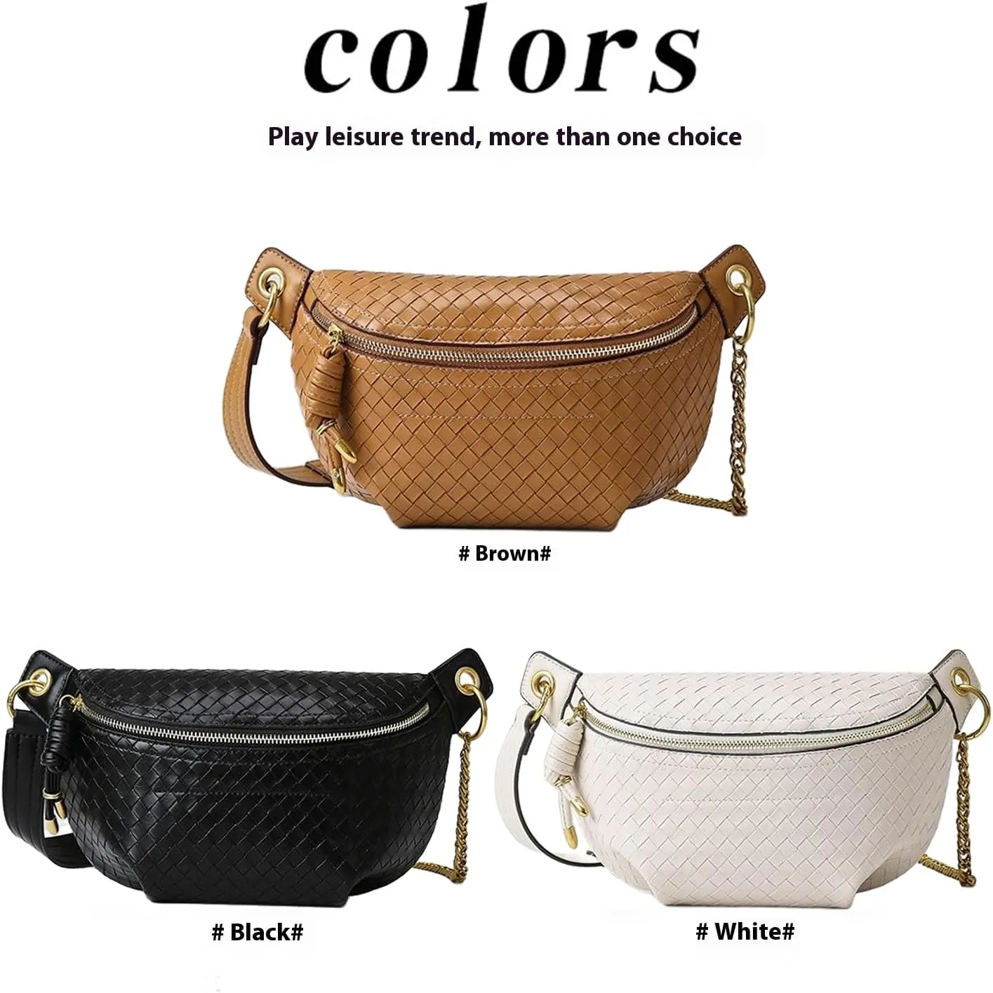 PU Leather Fanny Pack Crossbody Sling Bag for Women - Trendy Belt Bag with Adjustable Strap, Lightweight for Travel Daily Use (Imitate Woven Black)