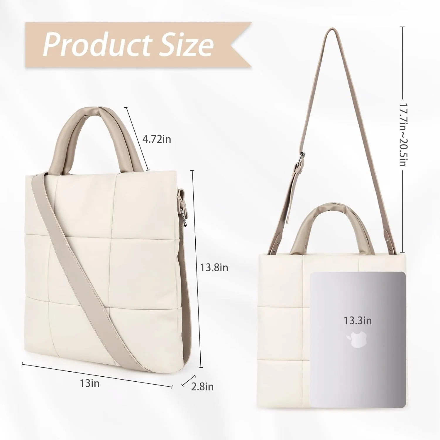 Puffer Tote Bag, Quilted Crossbody Bag with Zip, Top-Handle Shoulder Bags with Removable Strap, PU Leather Handbags for Women