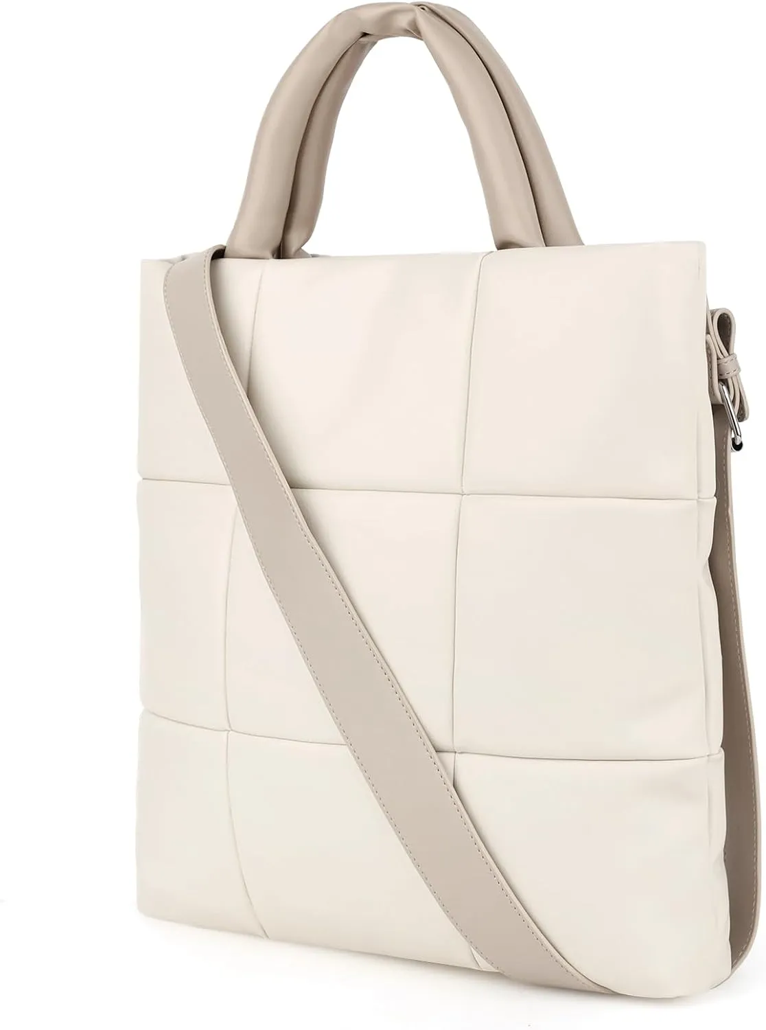 Puffer Tote Bag, Quilted Crossbody Bag with Zip, Top-Handle Shoulder Bags with Removable Strap, PU Leather Handbags for Women