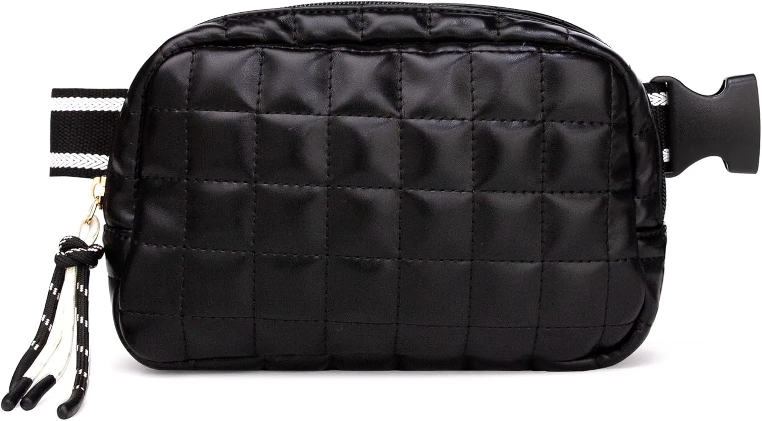 Puffer Waist Bag for Women Quilted Fanny Pack Puffy Belt Bag Cross Body Bag with Adjustable Strap for Running Shopping Hiking Workout (Black)