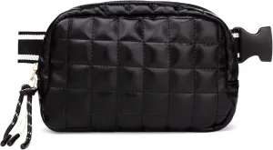 Puffer Waist Bag for Women Quilted Fanny Pack Puffy Belt Bag Cross Body Bag with Adjustable Strap for Running Shopping Hiking Workout (Black)
