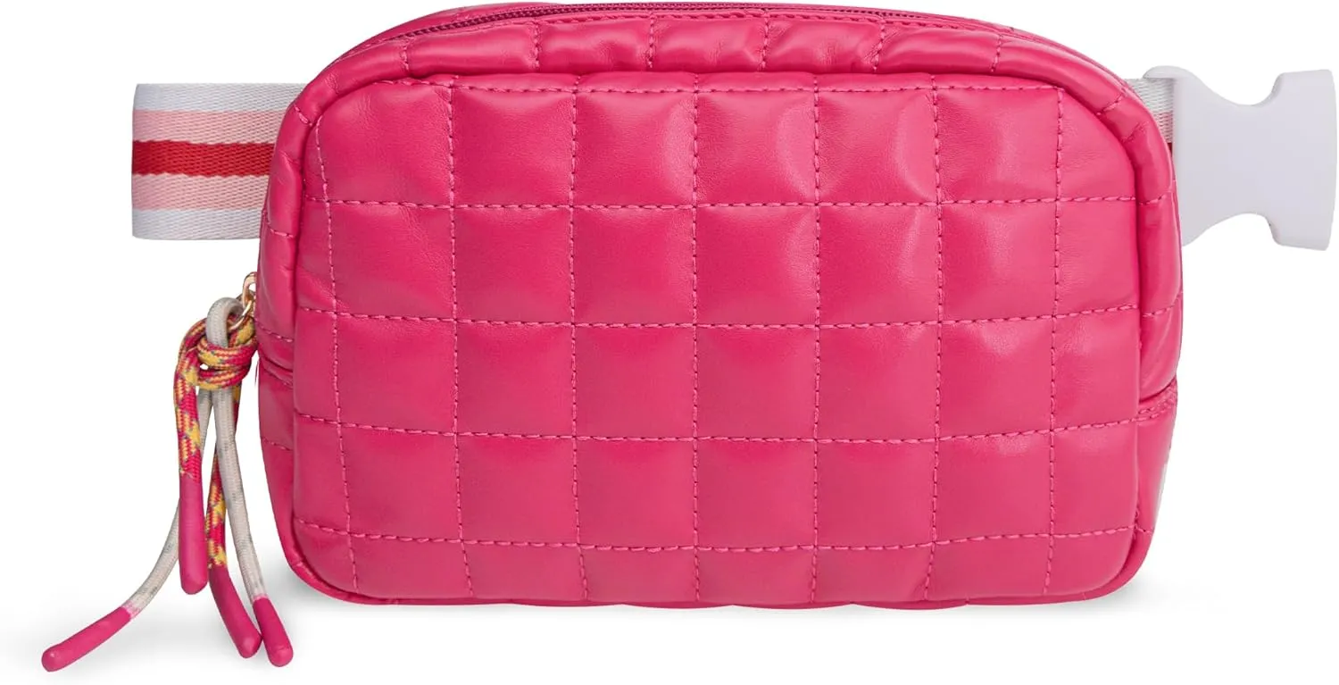 Puffer Waist Bag for Women Quilted Fanny Pack Puffy Belt Bag Cross Body Bag with Adjustable Strap for Running Shopping Hiking Workout (Rose Pink)