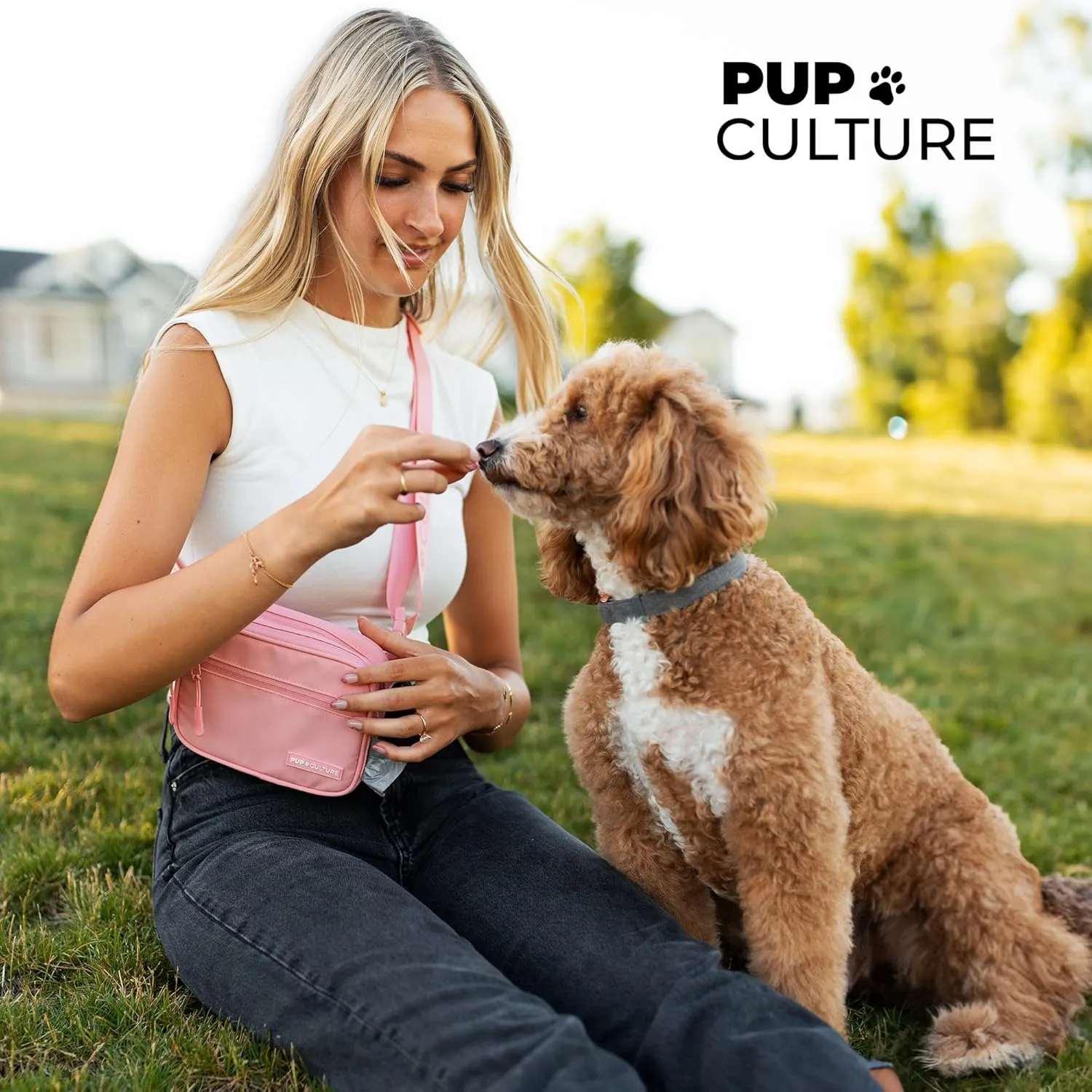 Pup Culture Cross Body Dog Training Treat Pouch | Removable for Anytime Puppy Training | Built-in Poop Bag Dispenser & Used Bag Holder | Stylish Black