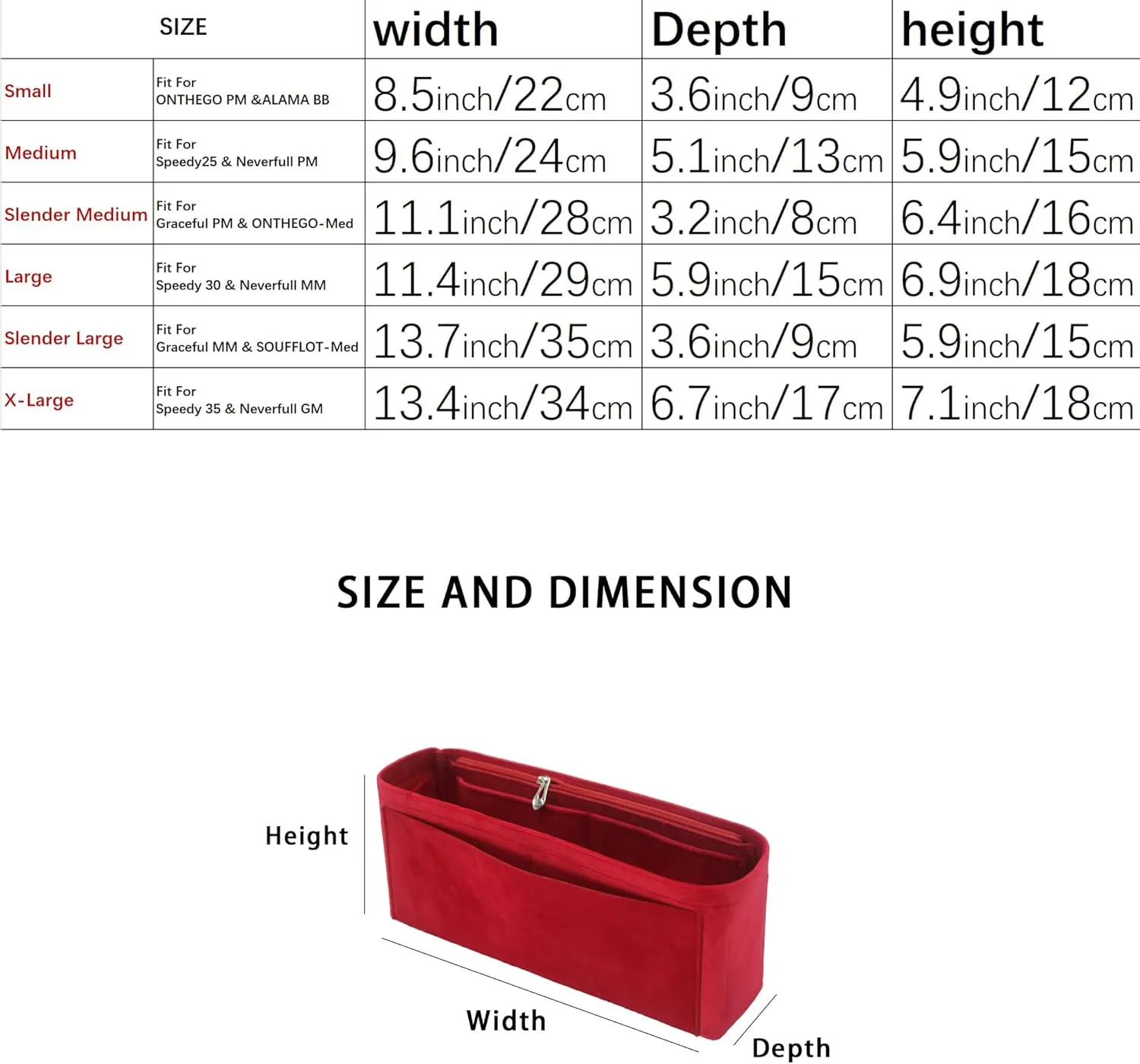Purse Organizer Insert, Suede Bag Organizer Handbag Tote Shaper, Suede Material, Soft and Non Damaging Bag (X-Large,Red)