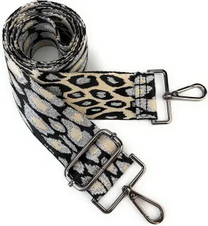 Purse Straps Replacement Crossbody Leopard Print 2 Inch Extra Wide with Gunmetal Black Buckles Silver Thread Adjustable Shoulder Guitar Strap for Crossbody Bag Purse Handbag