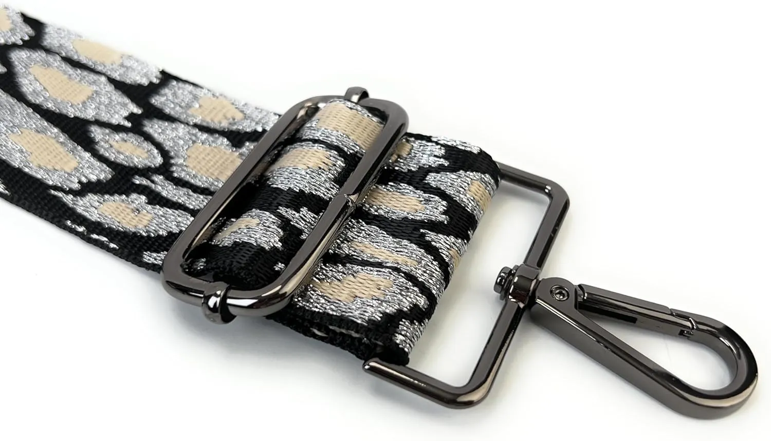 Purse Straps Replacement Crossbody Leopard Print 2 Inch Extra Wide with Gunmetal Black Buckles Silver Thread Adjustable Shoulder Guitar Strap for Crossbody Bag Purse Handbag