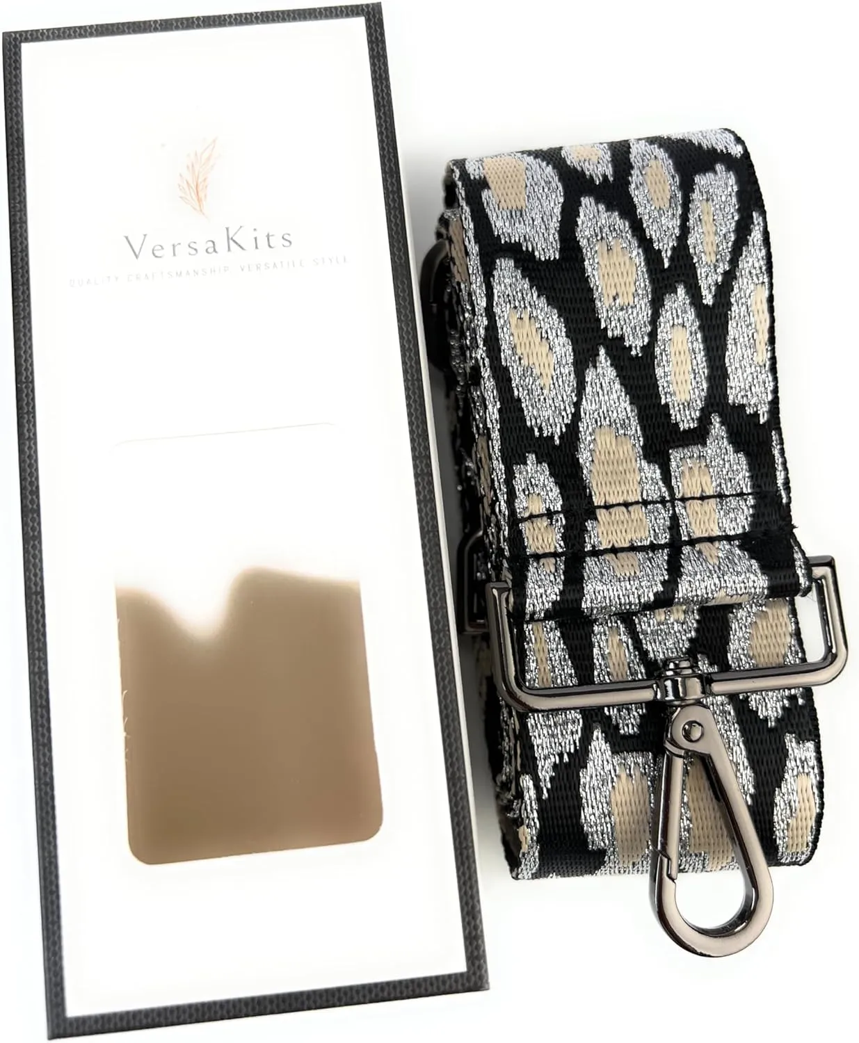 Purse Straps Replacement Crossbody Leopard Print 2 Inch Extra Wide with Gunmetal Black Buckles Silver Thread Adjustable Shoulder Guitar Strap for Crossbody Bag Purse Handbag