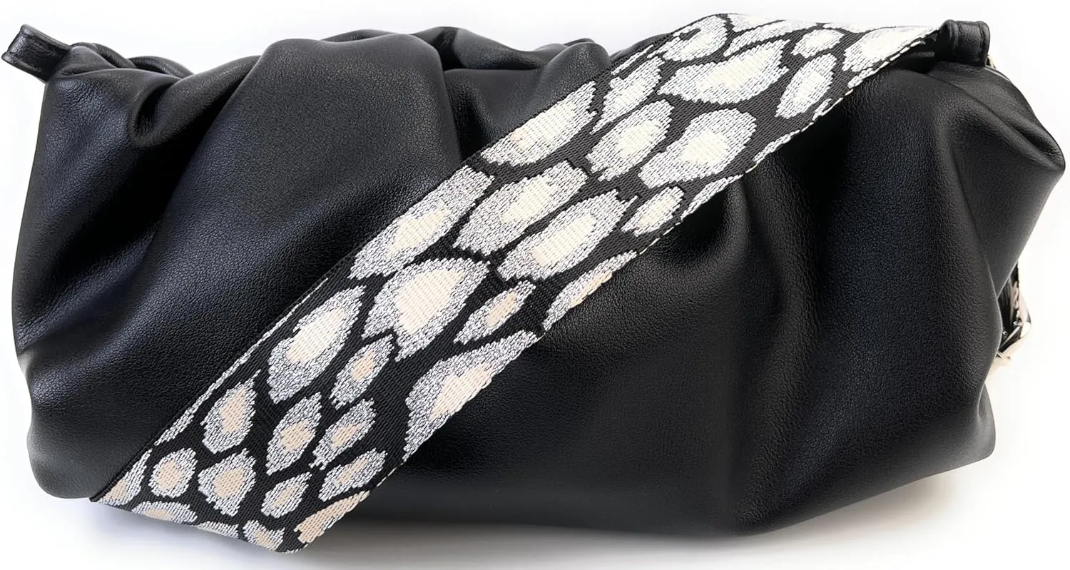Purse Straps Replacement Crossbody Leopard Print 2 Inch Extra Wide with Gunmetal Black Buckles Silver Thread Adjustable Shoulder Guitar Strap for Crossbody Bag Purse Handbag