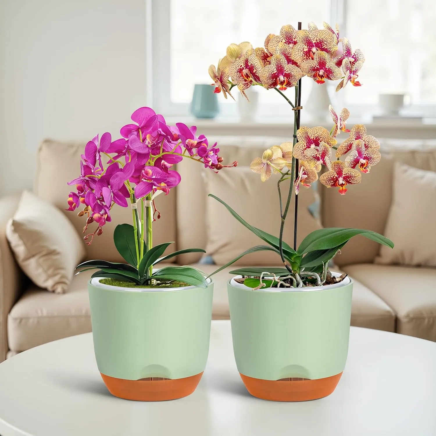 QCQHDU 2 Pack Orchid Pots with Holes for Repotting, Double-Layer and Self Watering Orchid Pot with Good Air Circulation