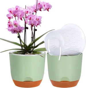 QCQHDU 2 Pack Orchid Pots with Holes for Repotting, Double-Layer and Self Watering Orchid Pot with Good Air Circulation