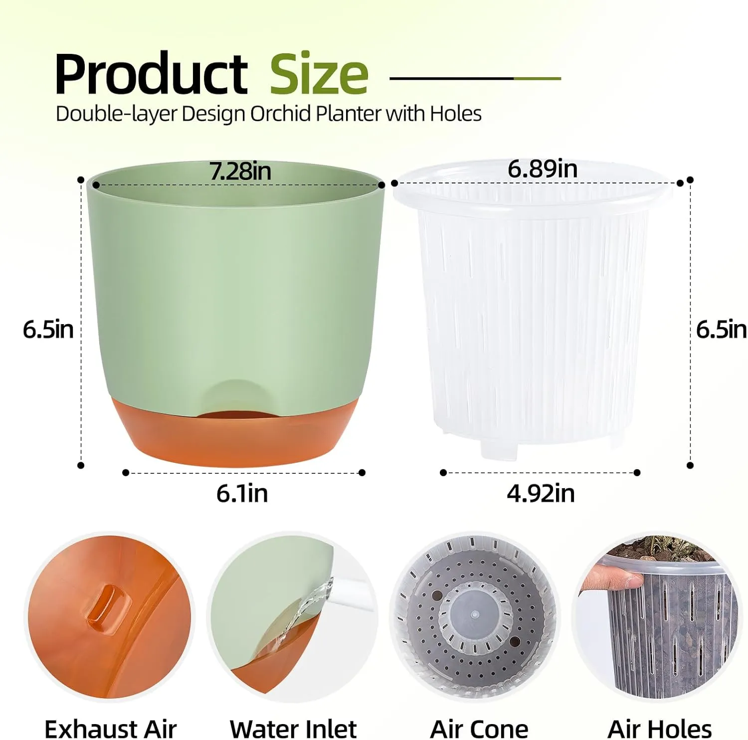 QCQHDU 2 Pack Orchid Pots with Holes for Repotting, Double-Layer and Self Watering Orchid Pot with Good Air Circulation