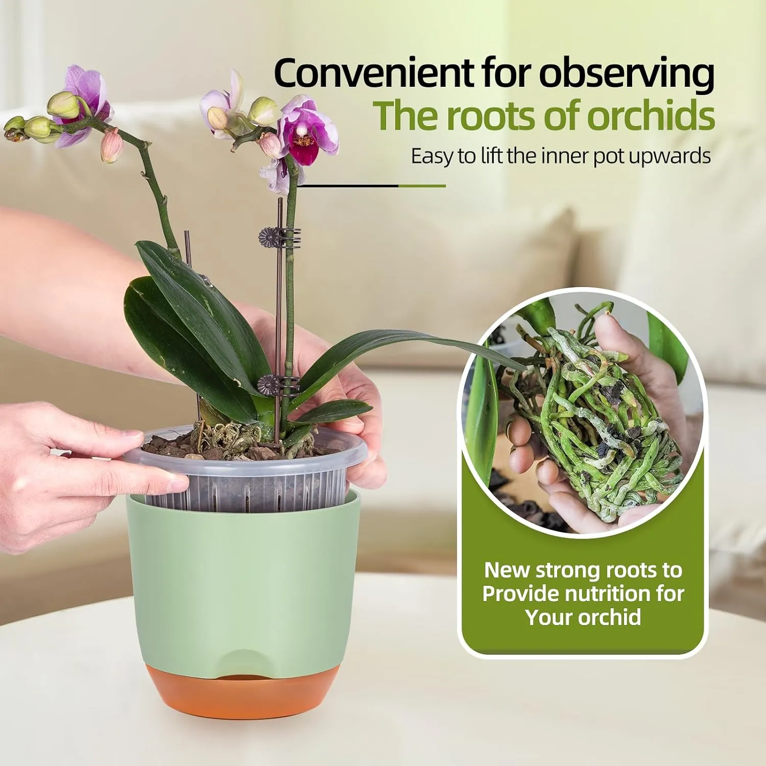 QCQHDU 2 Pack Orchid Pots with Holes for Repotting, Double-Layer and Self Watering Orchid Pot with Good Air Circulation