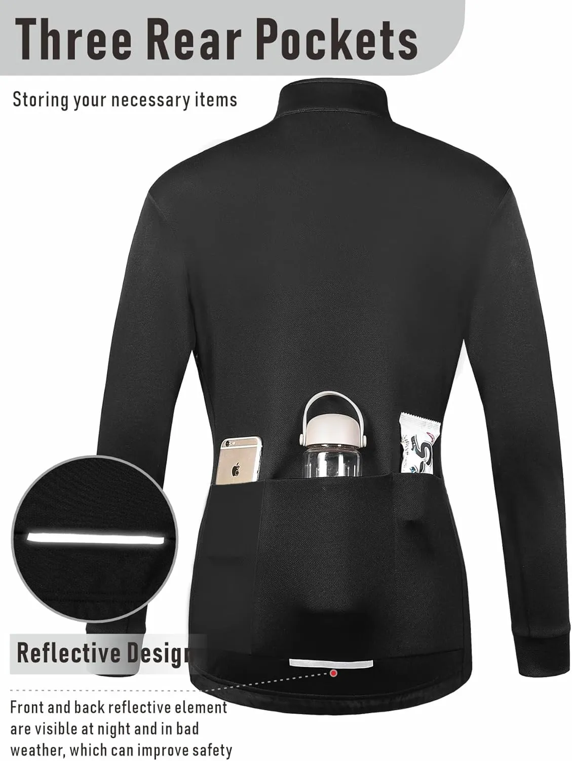qualidyne Women's Thermal Cycling Jersey Long Sleeve Winter 3 Pockets Bike Fleece Jackets Windproof Biking Coat Cold Weather