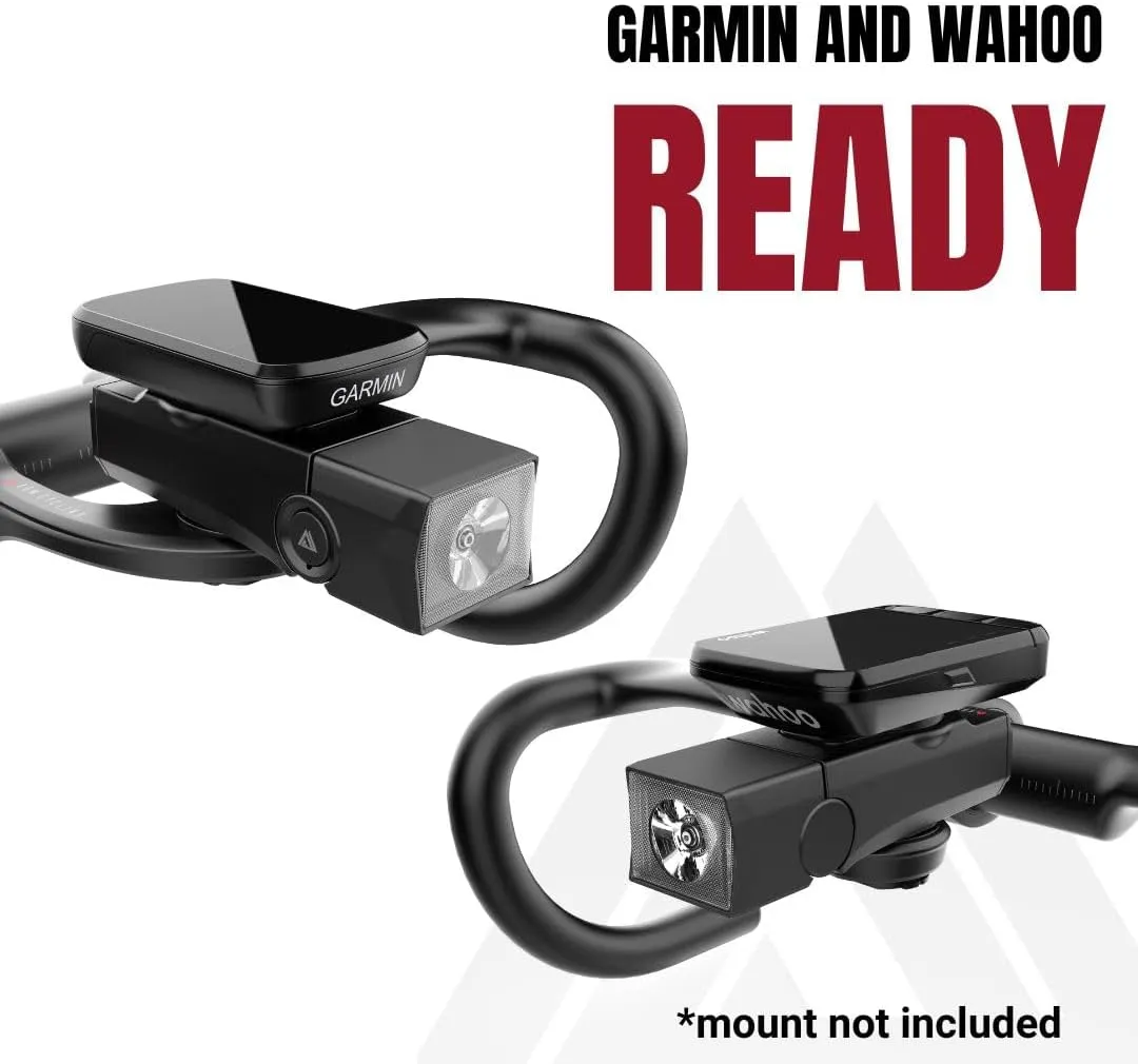 Quick Release 1000 Lumen Bike Front Light by KOM Cycling - Designed for Wahoo and Garmin Mounts with Quarter Turn - 6 Modes, Top or Bottom Mounting, 30 Degree Hinge