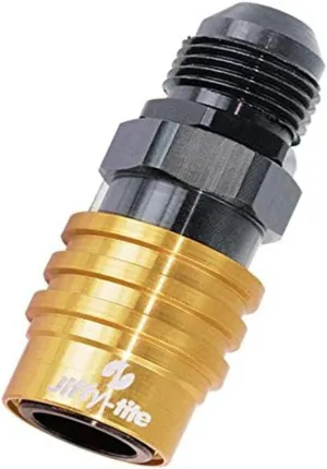 Quick Release Adapter, 3000 Series, Straight, 6 AN Male to Quick Release Socket, Valved, FKM Seal, Aluminum, Black/Gold Anodized, Each