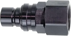 Quick Release Adapter, 3000 Series, Straight, 8 AN Female to Quick Release Plug, Valved, FKM Seal, Aluminum, Black Anodized, Each