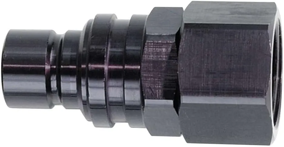 Quick Release Adapter, 3000 Series, Straight, 8 AN Female to Quick Release Plug, Valved, FKM Seal, Aluminum, Black Anodized, Each