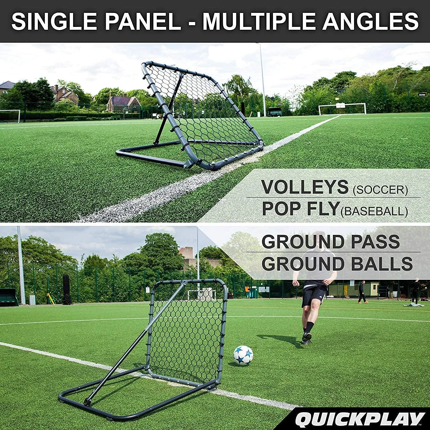 QuickPlay PRO Adjustable Steel Angle Rebounder – Multi-Sport Training Net for Soccer, Baseball & Softball- Available in 3x3', 5x5', & 7x7' Sizes – Perfect for Backyard Practice and Skills Training