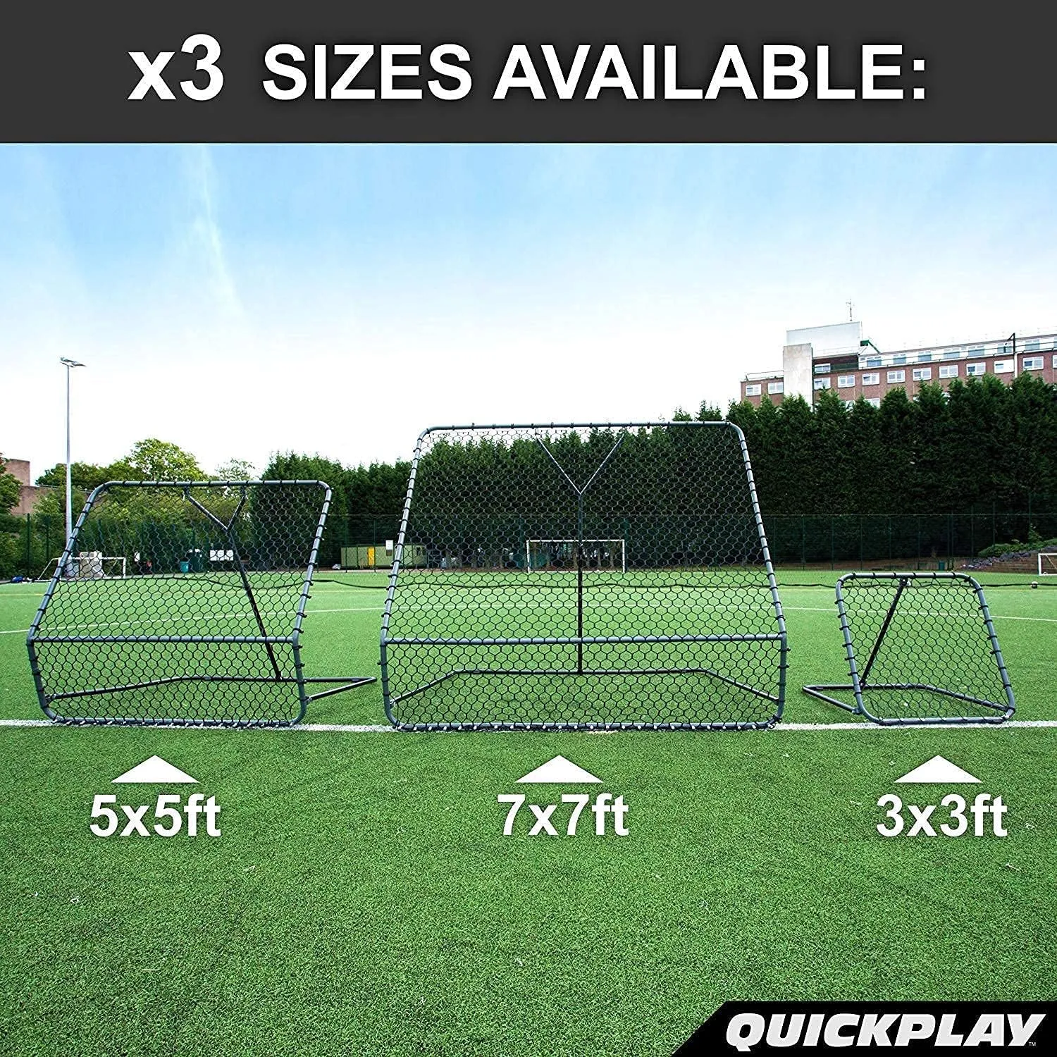 QuickPlay PRO Adjustable Steel Angle Rebounder – Multi-Sport Training Net for Soccer, Baseball & Softball- Available in 3x3', 5x5', & 7x7' Sizes – Perfect for Backyard Practice and Skills Training