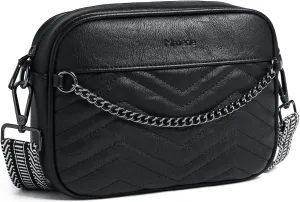 Quilted Crossbody Bags for Women 3-Pockets Crossbody Purses Vegan Leather Shoulder Handbags with Wide Strap