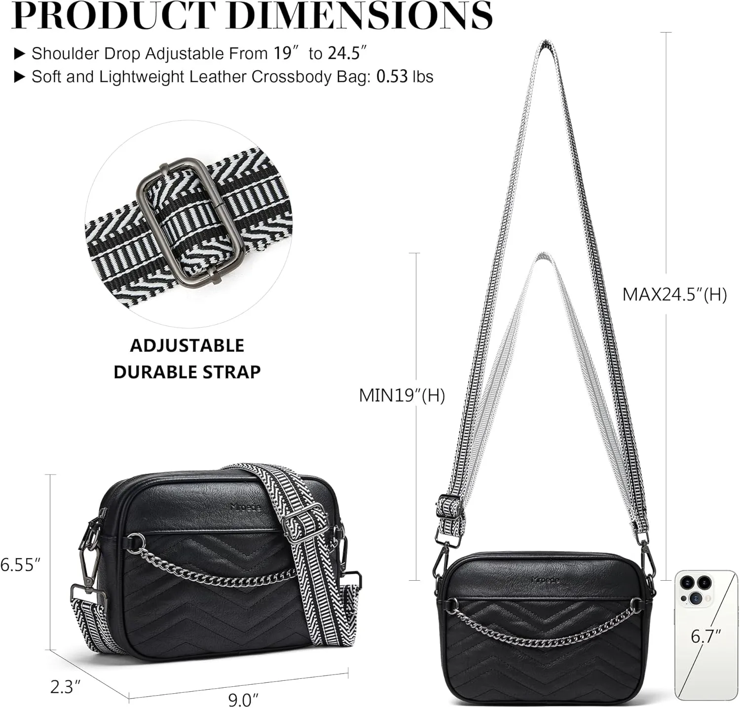 Quilted Crossbody Bags for Women 3-Pockets Crossbody Purses Vegan Leather Shoulder Handbags with Wide Strap