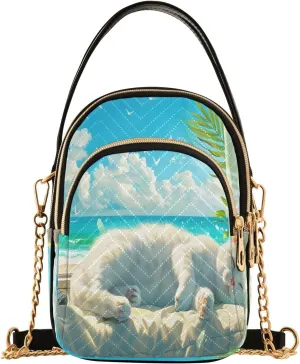 Quilted Crossbody Bags for Women,on A Warm Day Full Of Sunshine A Cute White Cat Like An Animation Lies in Front Of A Window with A Women's Crossbody Handbags Small Travel Purses Phone Bag